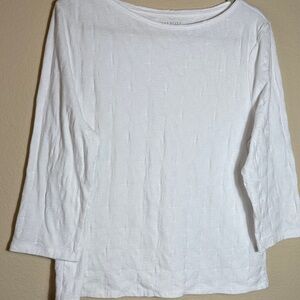 Talbots Boatneck Textured 3/4 Sleeve Floral Embossed Tshirt.Cotton Poly Blend XL
